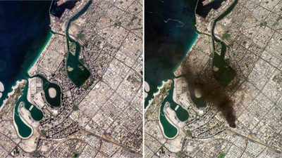 Спутниковые снимки показывают последствия ракетных и беспилотных атак Ирана на Дубай.