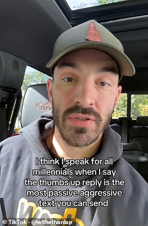 @withethanlap said: 'The single thumbs up reply text is the most passive aggressive text you can send a millennial'